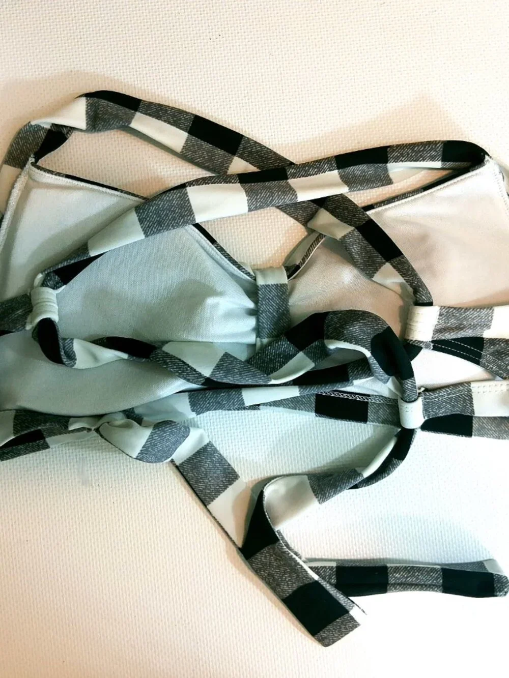 L Bikini Top Black White Plaid Push Up Pinup Rockabilly Style